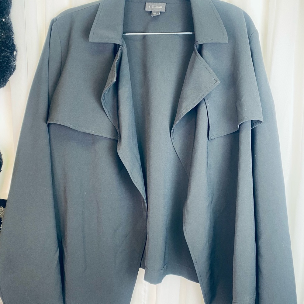 J. Jill Wearever Black Drape Front Jacket Soft Knit Open Cardigan Minimalist